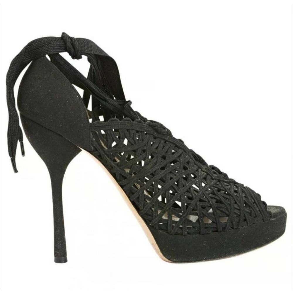 Emporio Armani Shoes Black Lace Up the Leg Stiletto High Heels Italy sz 39 Sexy